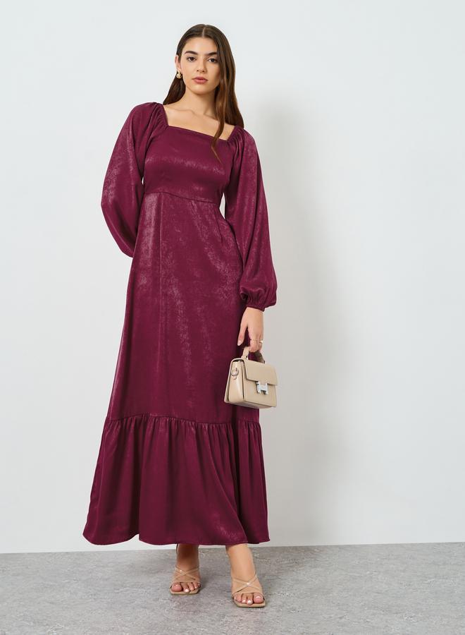 Styli Women Burgundy Velvet Satin A-Line Maxi Dress - Image 1